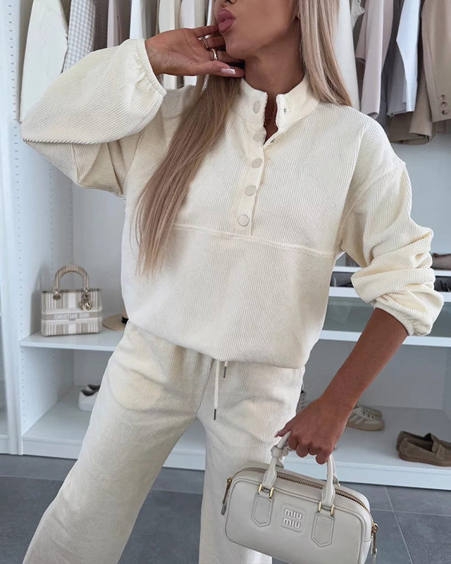 Ensemble deux pièces veste sweat-shirt à col montant boutonné et pantalon