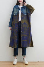 Knielanger Patchwork-Denim-Trenchcoat