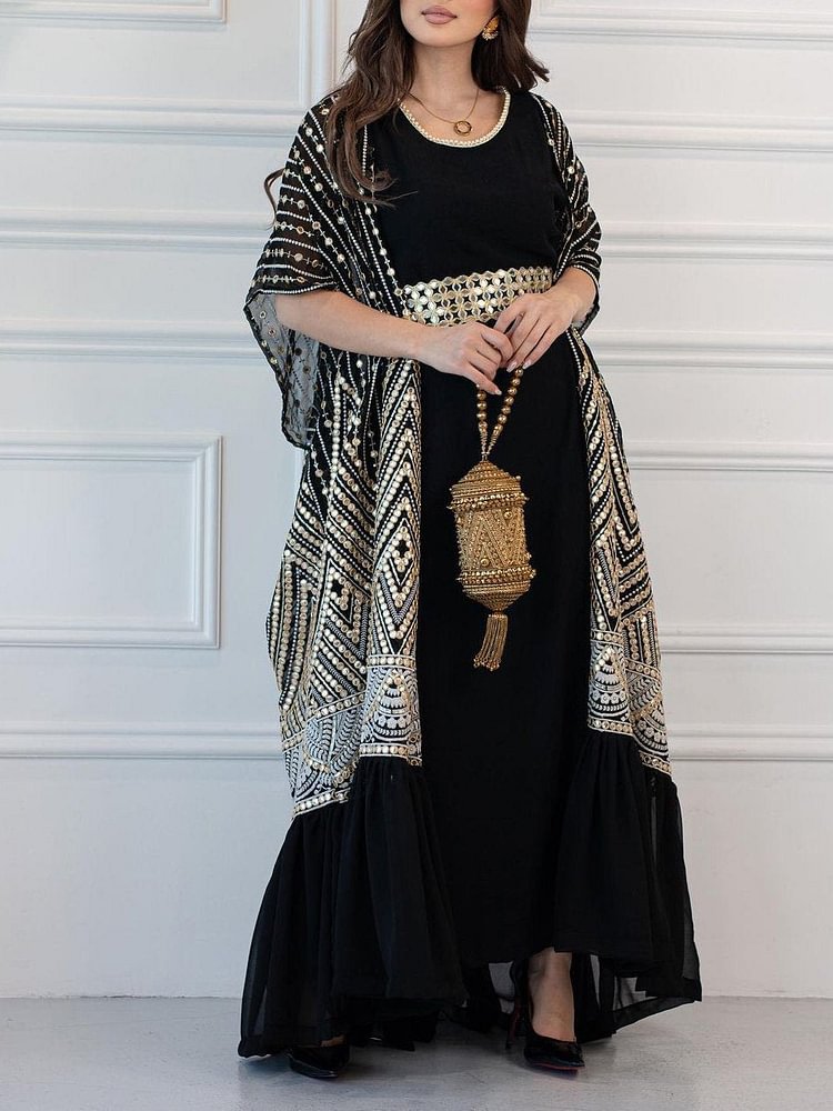 Wunderschönes Cape-Mantelkleid mit Fledermausärmeln, zweiteilig