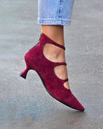 Chic Pointed toe suede hollow stiletto sandals