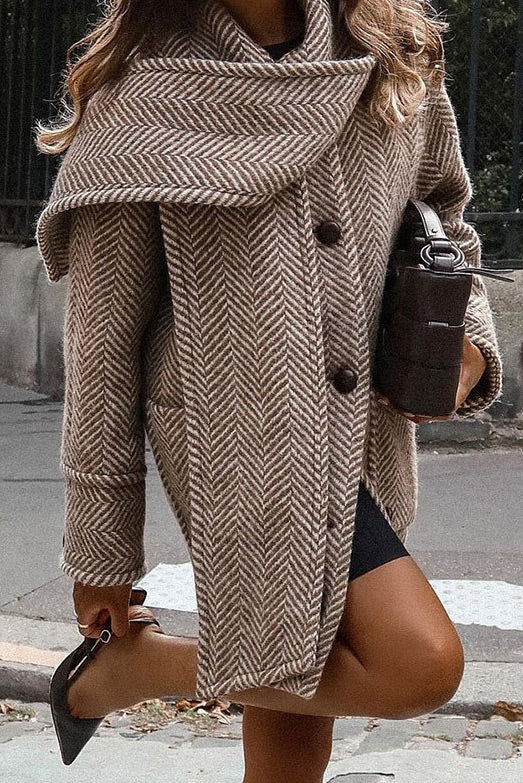 London Wanderer Houndstooth Scarf Tweed Coat