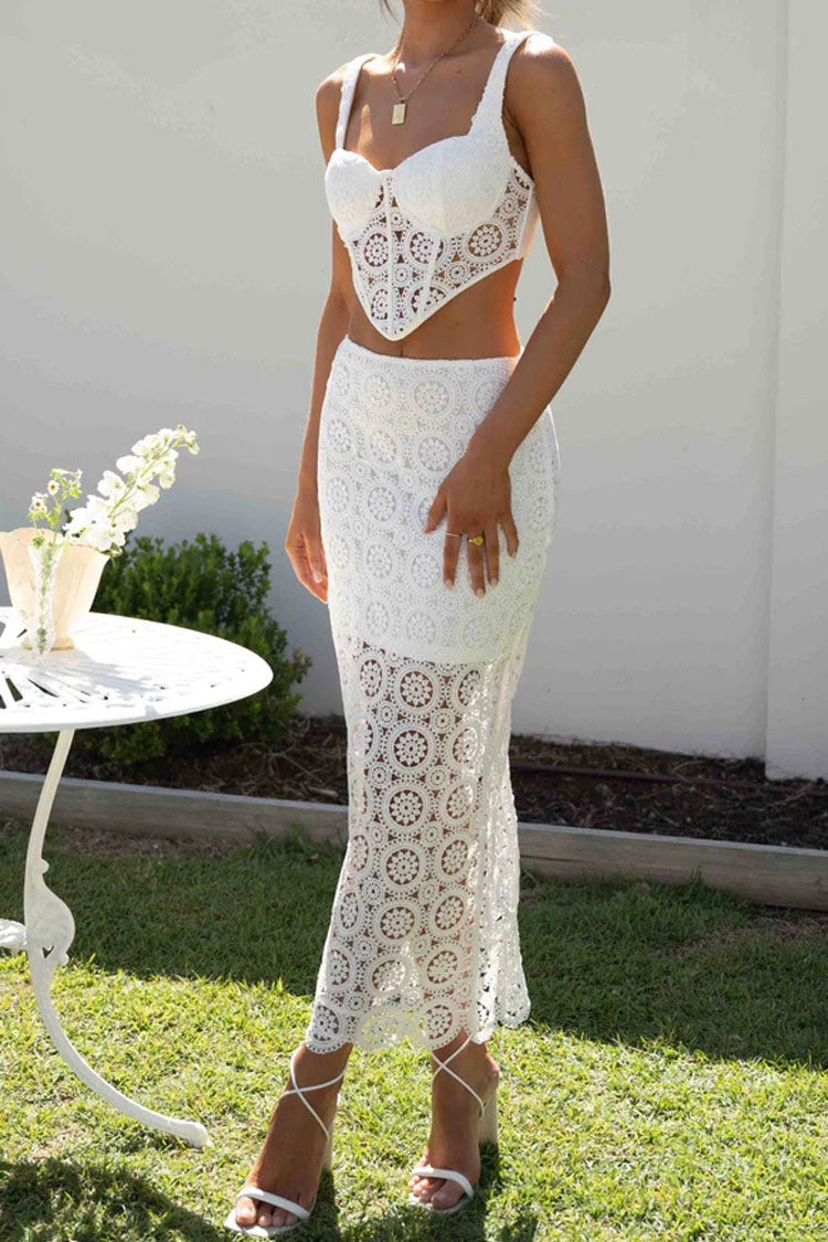 Ärmelloses Neckholder-Kleid-Set mit Spitzenbesatz und Aussparung