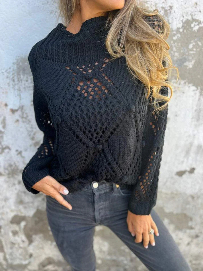 Lockerer, hohler Rundhals-Strickpullover
