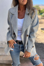 Langärmliger Button-Down-Wollmantel mit Revers