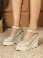Sweet Round toe PU leather Pumps Espadrilles Wedges