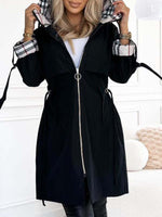 Classic plaid lining hooded mid-length trench coat