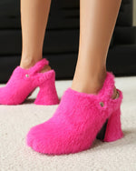 Chunky heeled platform furry shoes