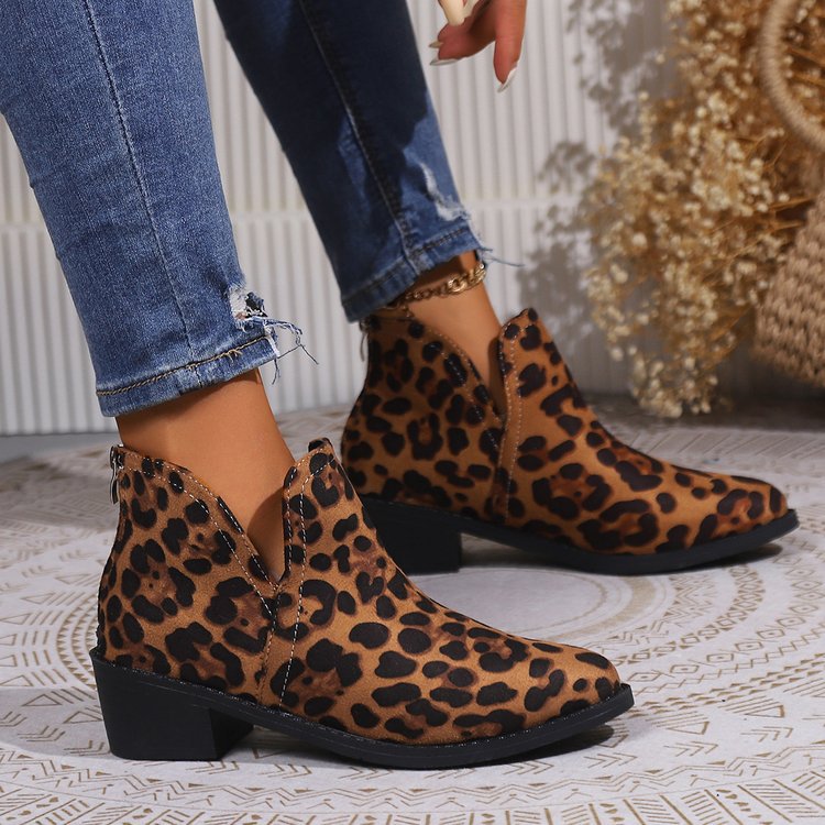 Chaussures Chelsea simples léopard en daim marron