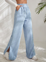 High waist corduroy slit hem trousers