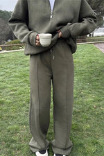 Thrifted Vibes half-open pullover sweatshirt and pants two-piece set