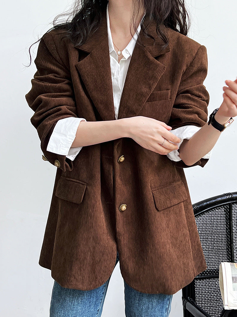 blazer vintage en velours côtelé avec boucle en métal ample