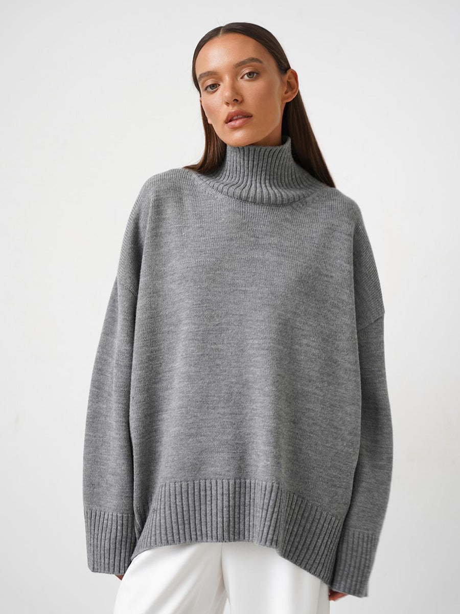 Pull ample en tricot à col roulé de couleur unie et confortable