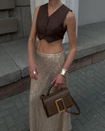 Mesh lined draped sequin skirt