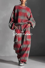 Distressed street style color-blocked trim pullover sweater and trousers suit