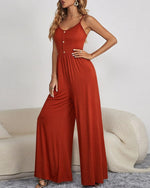 Solid Color Camisole Button-up Top Wide-leg Jumpsuit