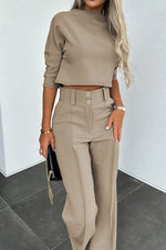 Mid-Sleeve Pullover Wide-Leg Pants Business Casual Outfits Set