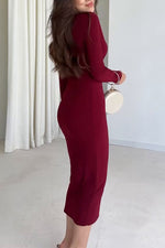 Solid color long sleeve high collar exposed waist hip slim dress