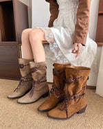 Maillard Western Cowboy-Ritterstiefel mit Schnürung und spitzer Zehenpartie bis zur Mitte der Wade