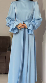 Long-sleeved puff-sleeved solid color fairy-style dress
