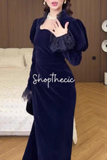 Abito vintage blu navy Velvet Hour