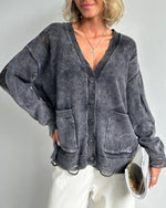 Cozy distressed deep V-neck single-breasted loose wool cardigan