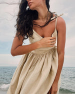 Trägerloses, rückenfreies Kleid aus reiner Baumwolle mit V-Ausschnitt