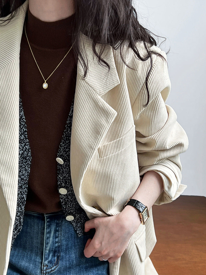 blazer vintage en velours côtelé avec boucle en métal ample