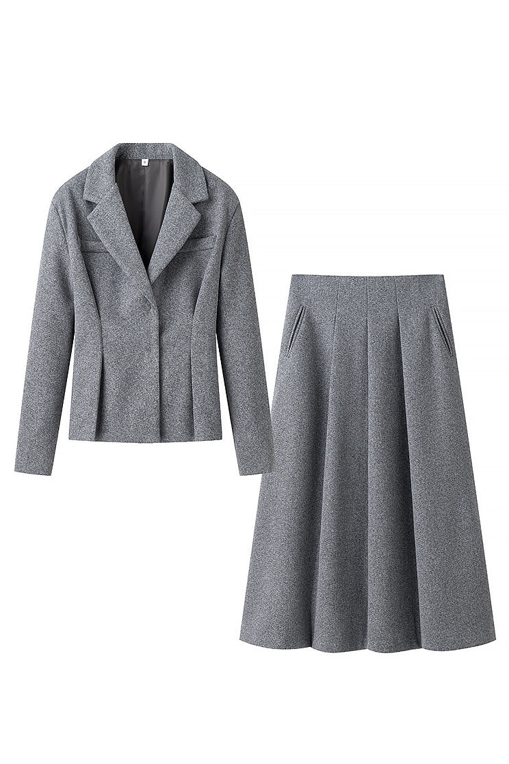 Costume deux pièces en laine à simple boutonnage, coupe slim, avec veste et jupe
