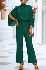 Stand collar slit three-quarter sleeve jumpsuit