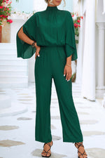 Stand collar three-quarter split sleeve jumpsuit