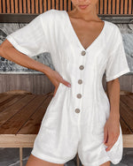 White cotton buttons short sleeved romper