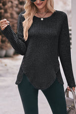 Top brossé boutonné à ourlet arrondi