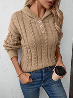Thick buttoned twist hooded sweater