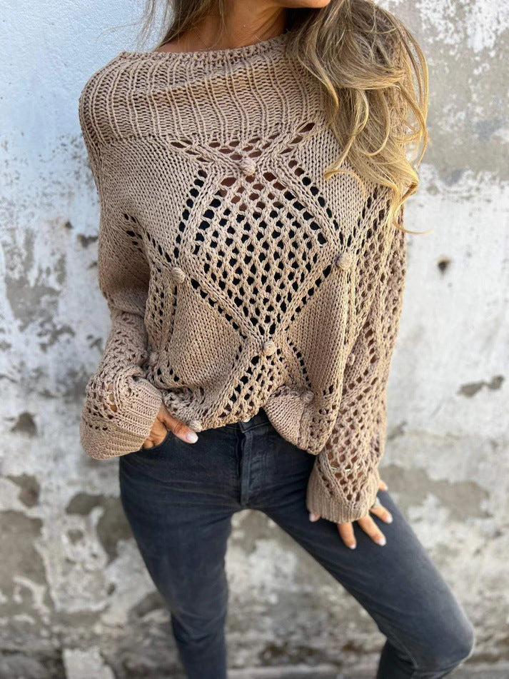 Lockerer, hohler Rundhals-Strickpullover