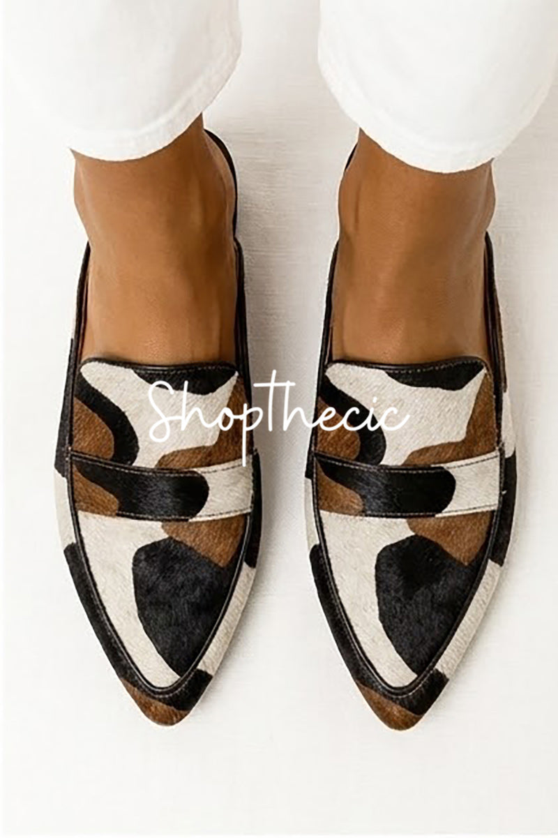 Pointed Toe Low Heel Multicolor Faux Fur Mules