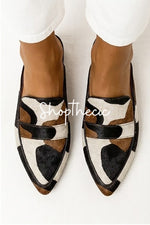 Pointed Toe Low Heel Multicolor Faux Fur Mules