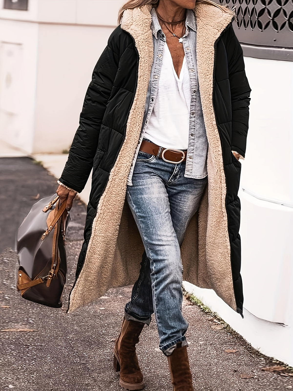 Manteau polyvalent à manches longues et fermeture éclair thermique sur le devant