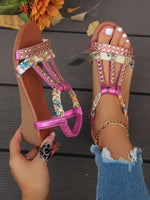 Sandalen mit Keilabsatz, elastischem Riemen, weicher Sohle und Strass-Dekor