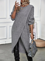 Robe cardigan grise à manches longues et ourlet asymétrique