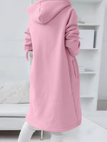 Solide Midi-Kapuzenjacke mit Kordelzug und Reißverschluss