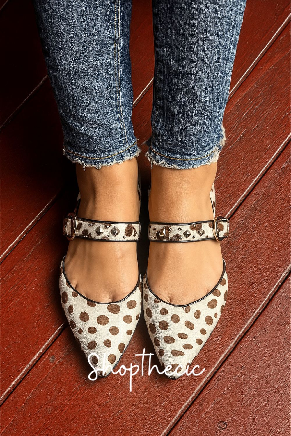 Colorblock Instep Strap Buckle Pointy Toe Flats