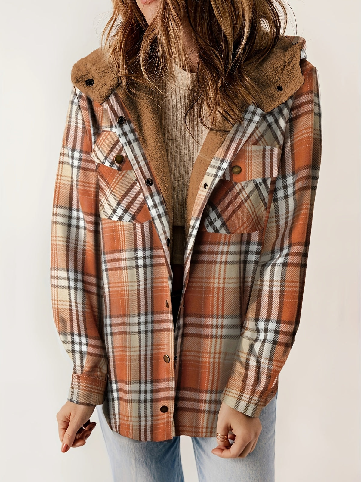 Kapuzenjacke mit kariertem Muster und Samtfutter