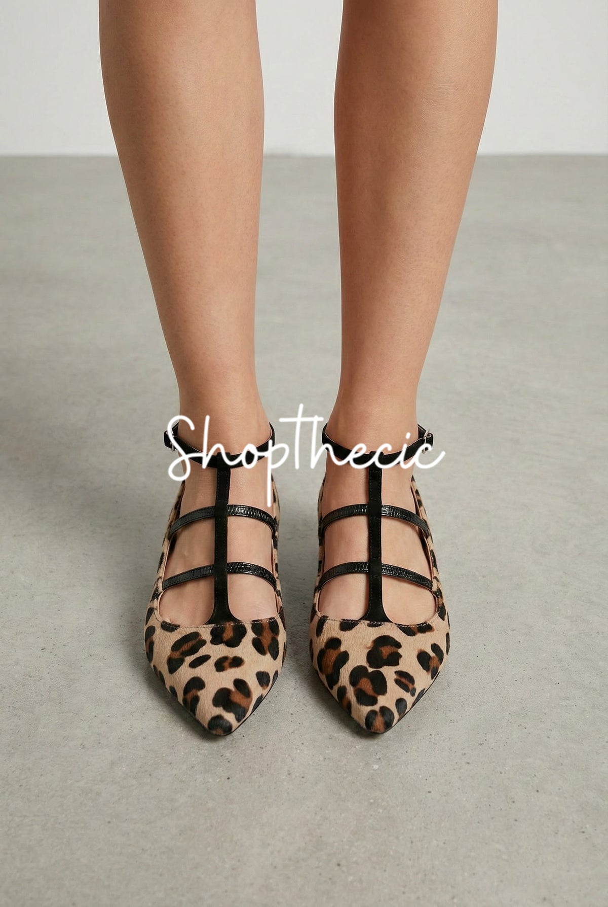 Leopard pointed Low heel Roman Sandals