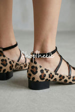 Leopard pointed Low heel Roman Sandals