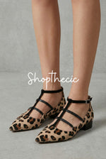 Leopard pointed Low heel Roman Sandals