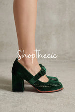 Vintage Suede square toes and bows chunky heels