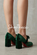 Vintage Suede square toes and bows chunky heels