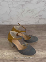 Vintage Color Block Sandals Casual Chunky Heel Buckle Shoes