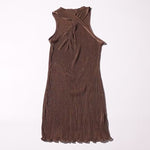 Ribbed Sleeveless Cross Halter Ruffle Trim Dress