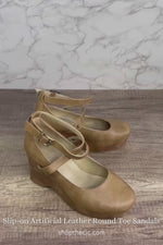 Sandales à bout rond en cuir artificiel à enfiler